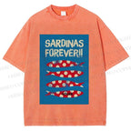 Unisex Sardine Fish Printed Washed Tee