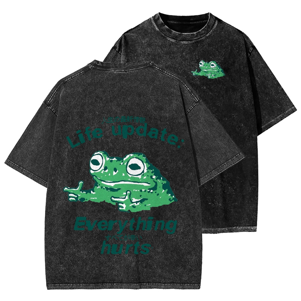 Unisex Everything Hard Frog Front And Back Printed Washed Tee
