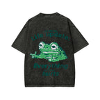 Unisex Everything Hard Frog Front And Back Printed Washed Tee