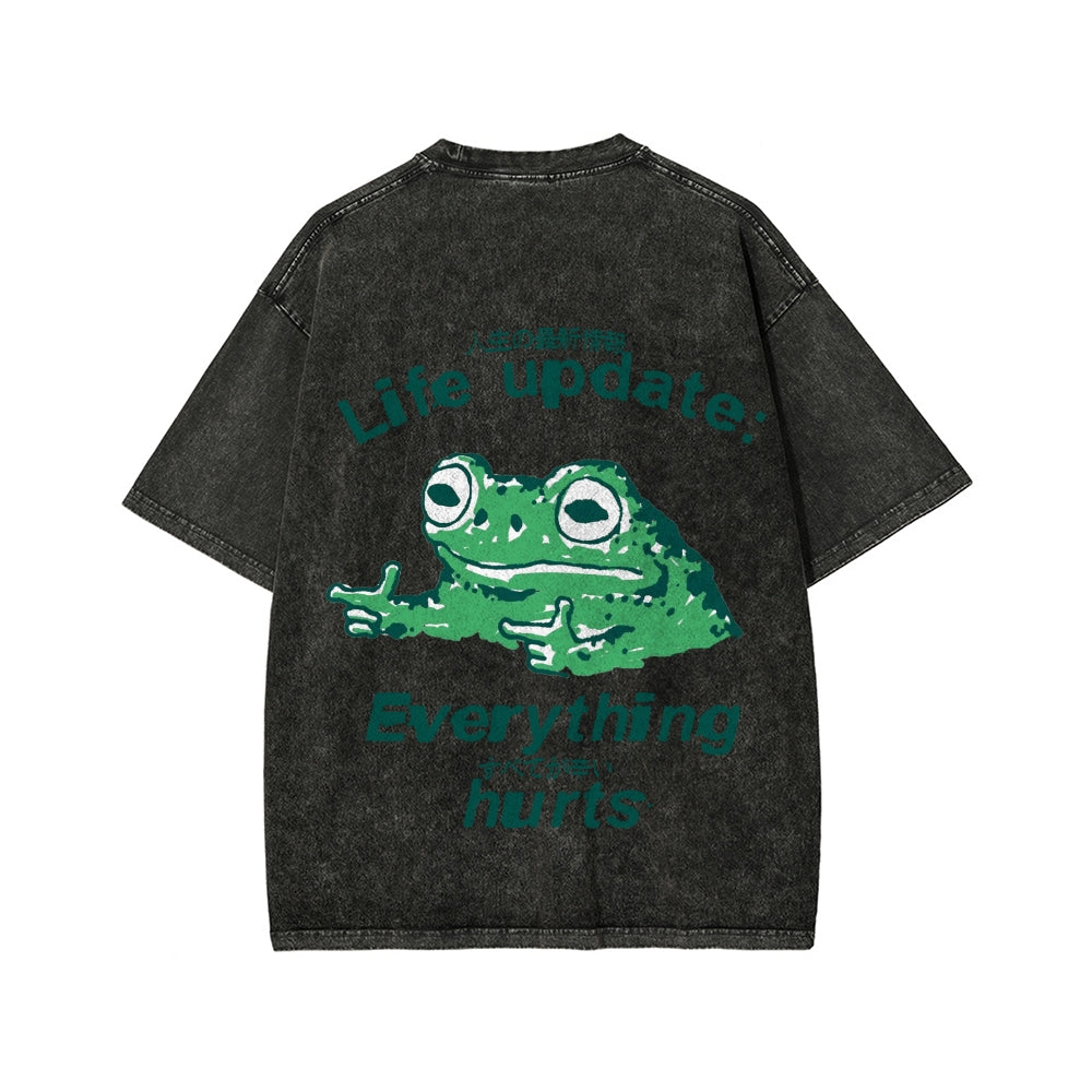 Unisex Everything Hard Frog Front And Back Printed Washed Tee