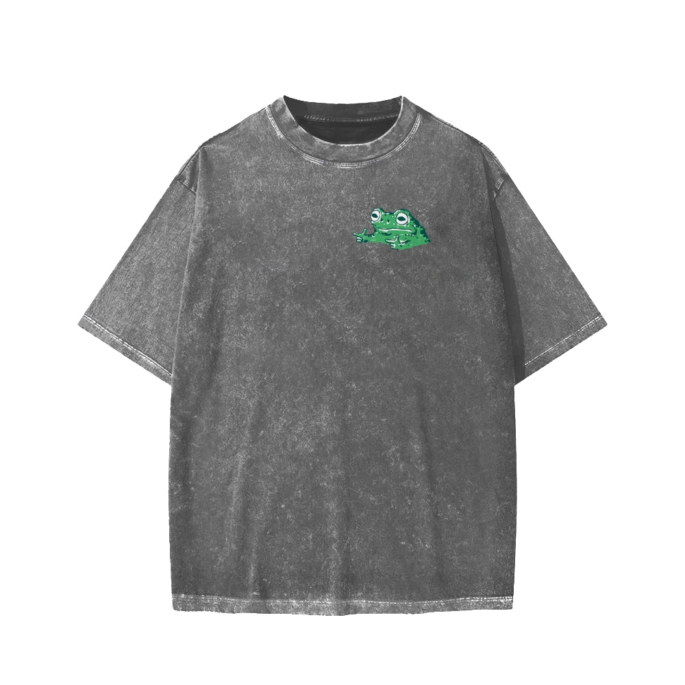Unisex Everything Hard Frog Front And Back Printed Washed Tee