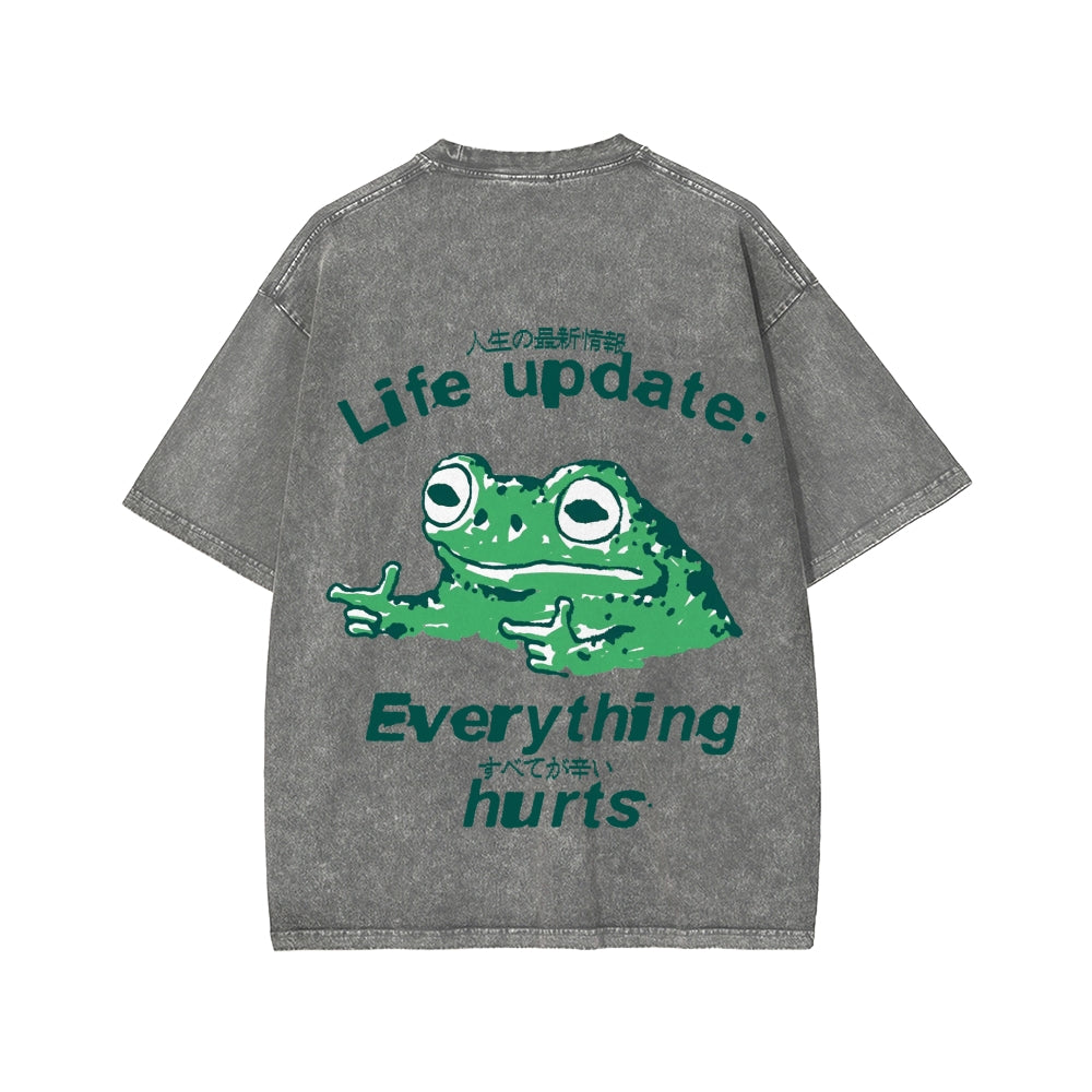 Unisex Everything Hard Frog Front And Back Printed Washed Tee
