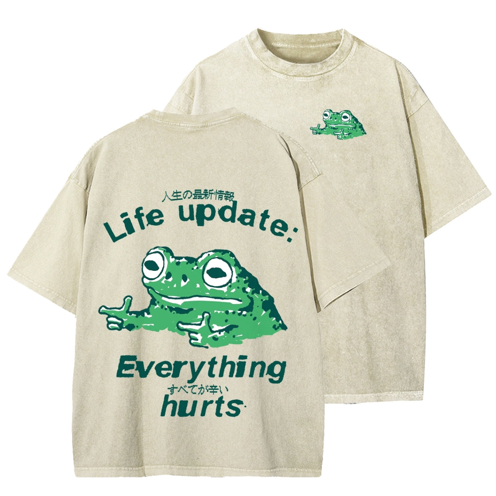 Unisex Everything Hard Frog Front And Back Printed Washed Tee