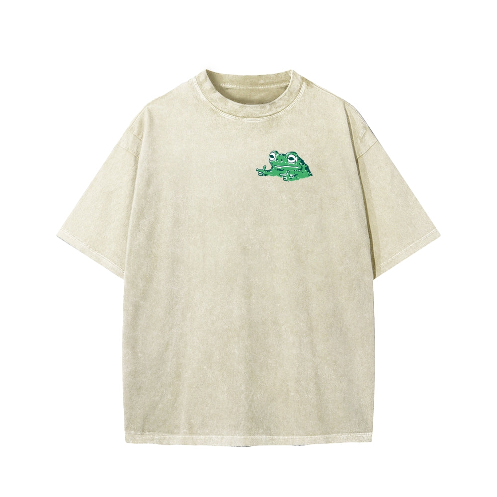 Unisex Everything Hard Frog Front And Back Printed Washed Tee