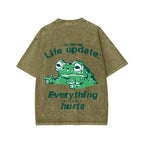 Unisex Everything Hard Frog Front And Back Printed Washed Tee