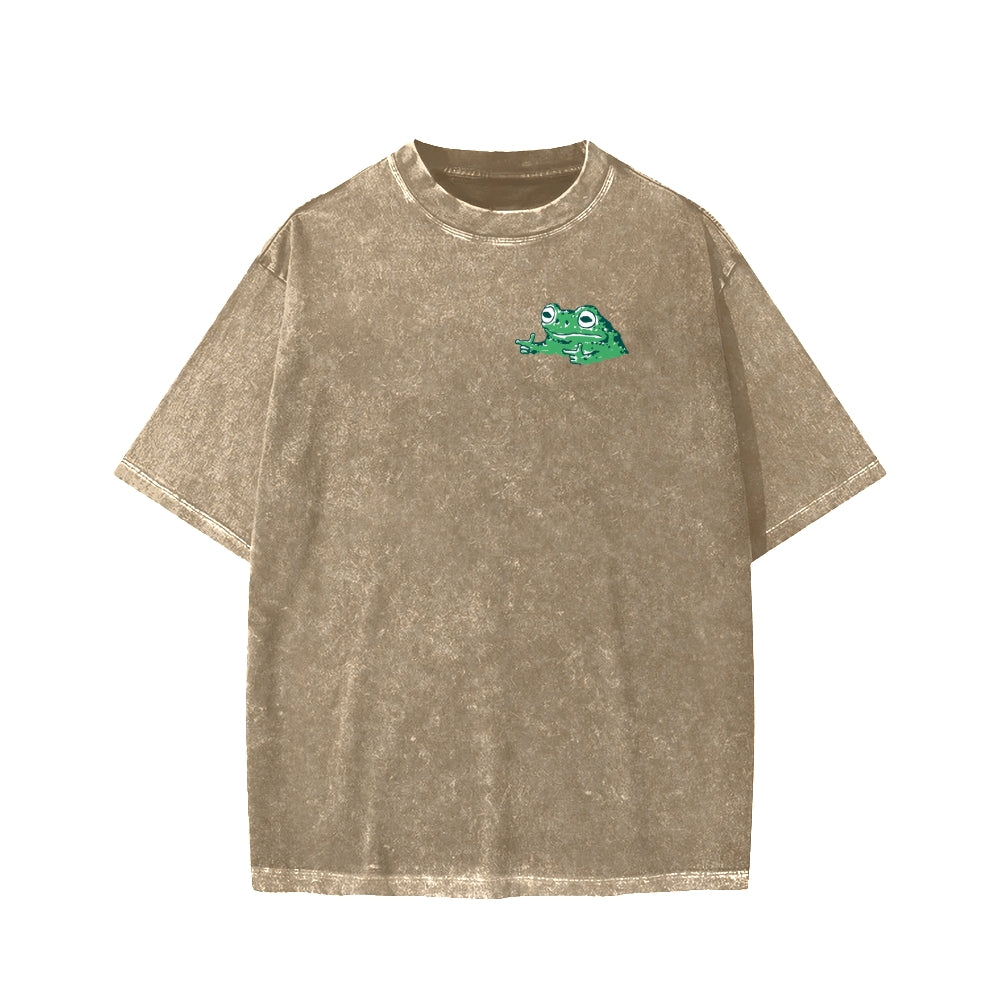 Unisex Everything Hard Frog Front And Back Printed Washed Tee