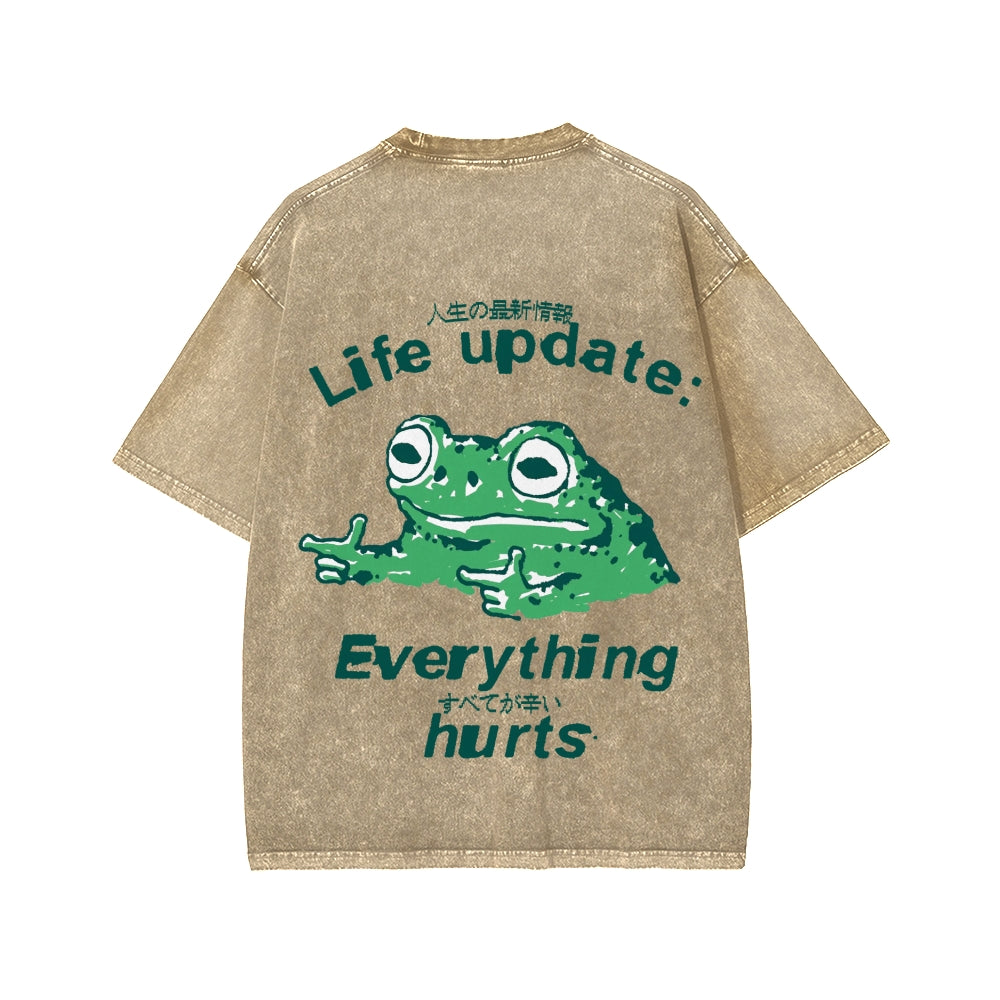 Unisex Everything Hard Frog Front And Back Printed Washed Tee