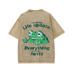 Unisex Everything Hard Frog Front And Back Printed Washed Tee