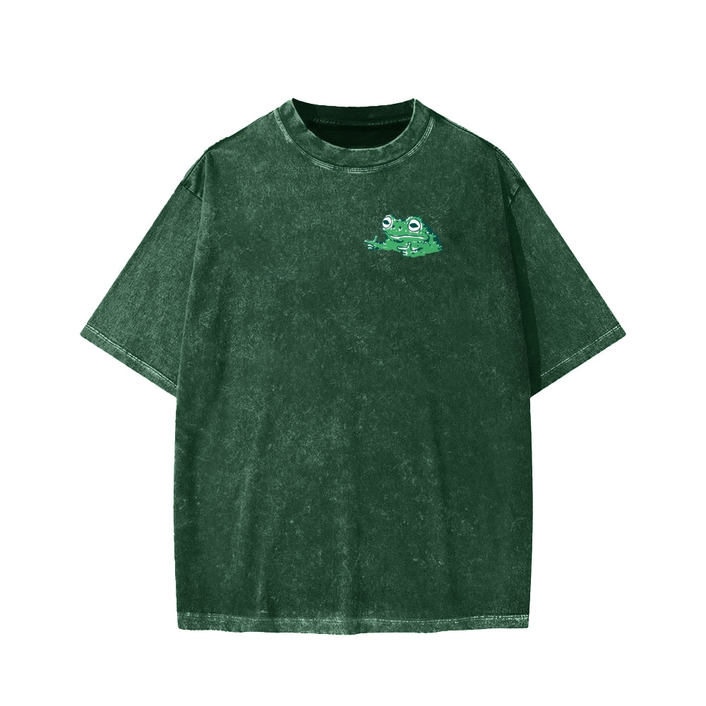 Unisex Everything Hard Frog Front And Back Printed Washed Tee