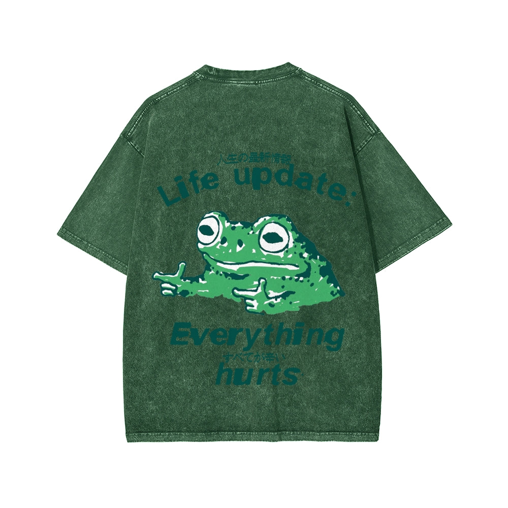 Unisex Everything Hard Frog Front And Back Printed Washed Tee