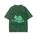 Unisex Everything Hard Frog Front And Back Printed Washed Tee
