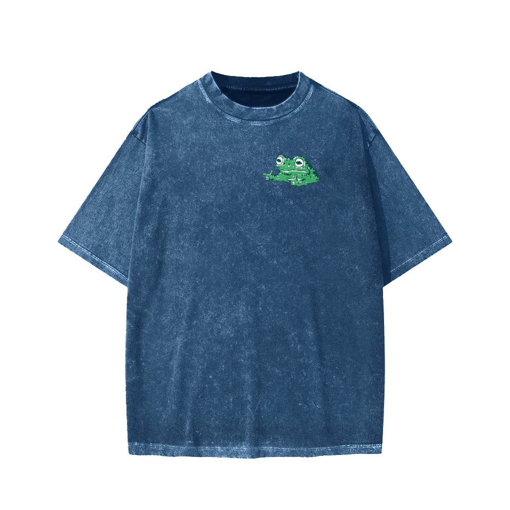 Unisex Everything Hard Frog Front And Back Printed Washed Tee