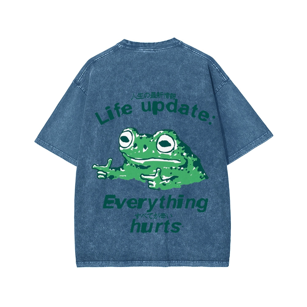 Unisex Everything Hard Frog Front And Back Printed Washed Tee