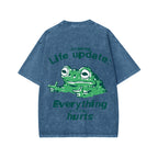 Unisex Everything Hard Frog Front And Back Printed Washed Tee
