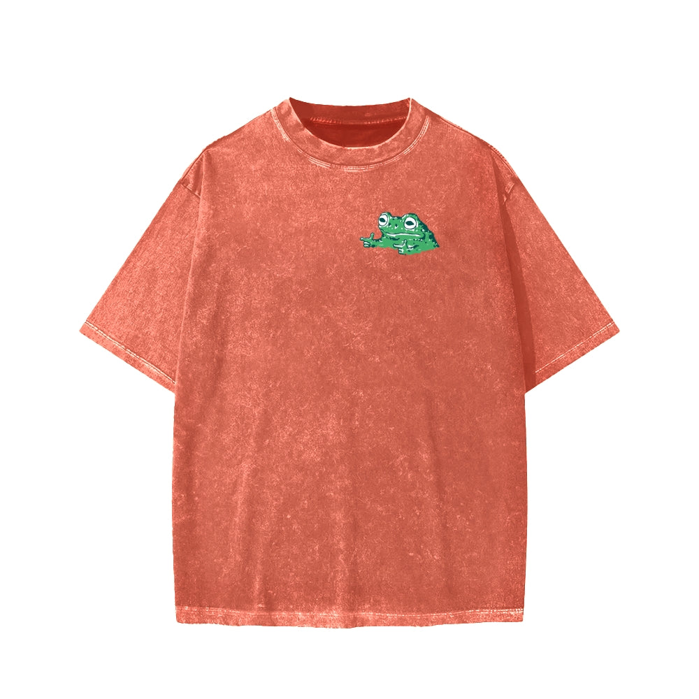 Unisex Everything Hard Frog Front And Back Printed Washed Tee
