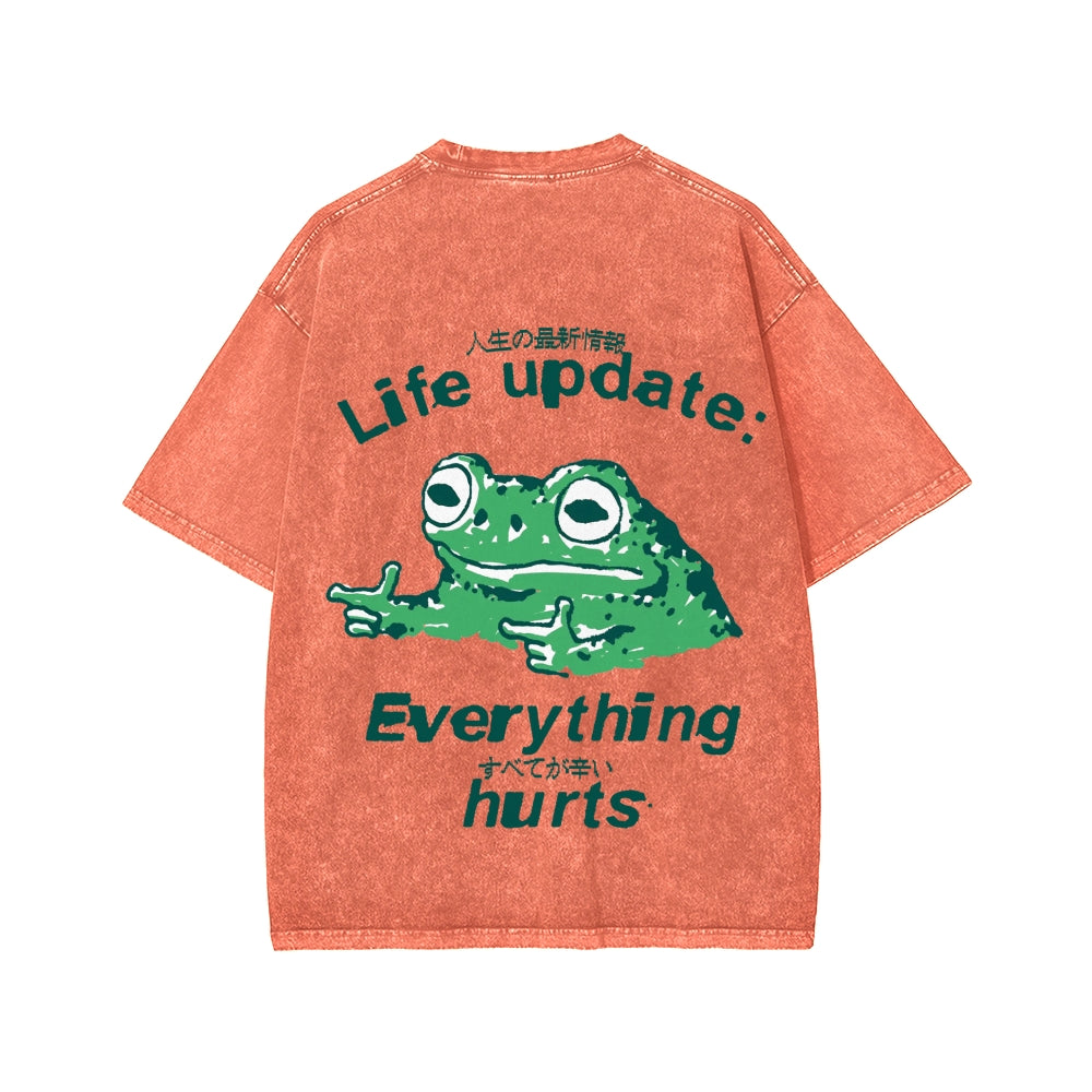 Unisex Everything Hard Frog Front And Back Printed Washed Tee