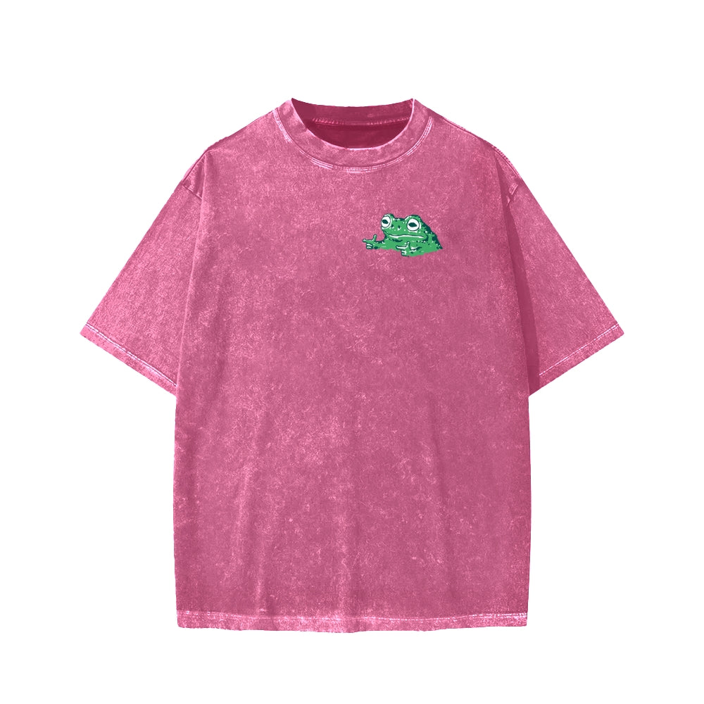 Unisex Everything Hard Frog Front And Back Printed Washed Tee