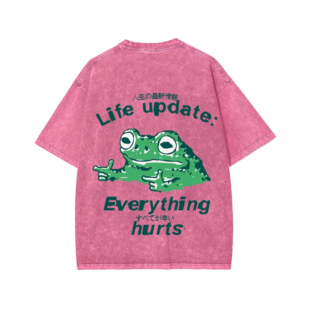 Unisex Everything Hard Frog Front And Back Printed Washed Tee