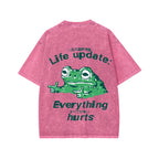 Unisex Everything Hard Frog Front And Back Printed Washed Tee