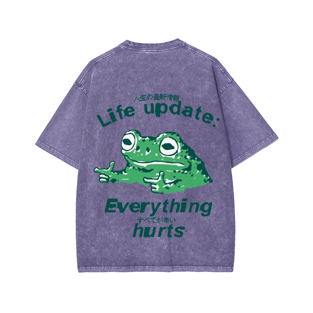Unisex Everything Hard Frog Front And Back Printed Washed Tee