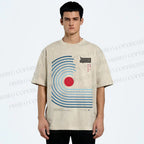 Unisex Japanese Geometric Stripes Printed Washed Tee