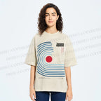 Unisex Japanese Geometric Stripes Printed Washed Tee