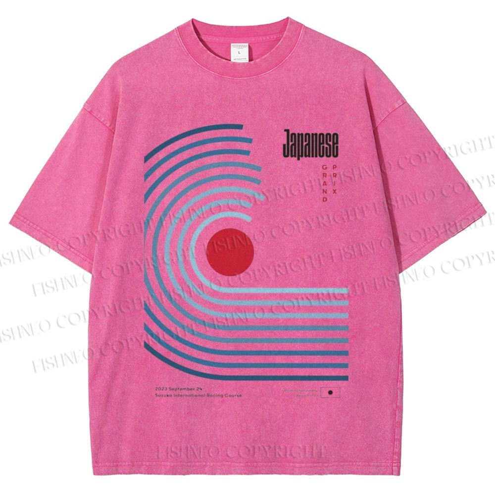 Unisex Japanese Geometric Stripes Printed Washed Tee
