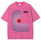 Unisex Japanese Geometric Stripes Printed Washed Tee