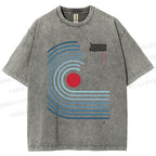 Unisex Japanese Geometric Stripes Printed Washed Tee