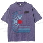 Unisex Japanese Geometric Stripes Printed Washed Tee