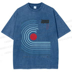 Unisex Japanese Geometric Stripes Printed Washed Tee