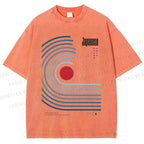 Unisex Japanese Geometric Stripes Printed Washed Tee