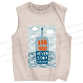 Unisex Waves And Drifting BottlesPrinted Washed Tank Top