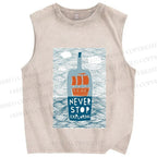 Unisex Waves And Drifting BottlesPrinted Washed Tank Top
