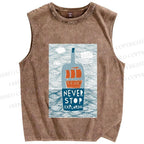 Unisex Waves And Drifting BottlesPrinted Washed Tank Top