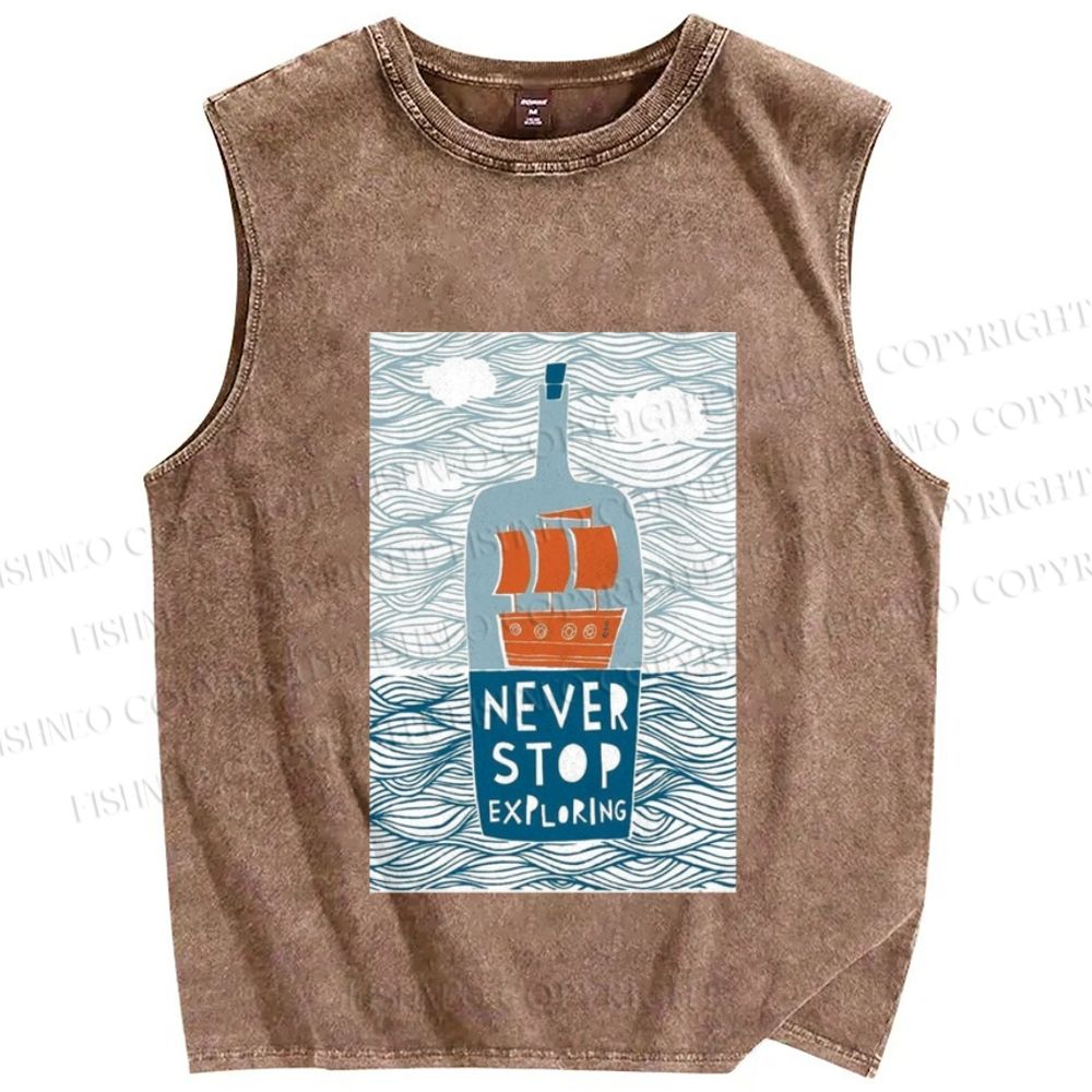 Unisex Waves And Drifting BottlesPrinted Washed Tank Top