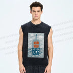 Unisex Waves And Drifting BottlesPrinted Washed Tank Top