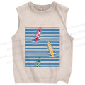 Unisex Waves And Boat Printed Washed Tank Top