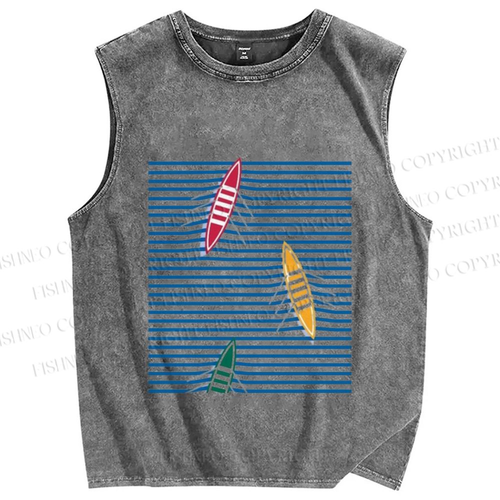 Unisex Waves And Boat Printed Washed Tank Top