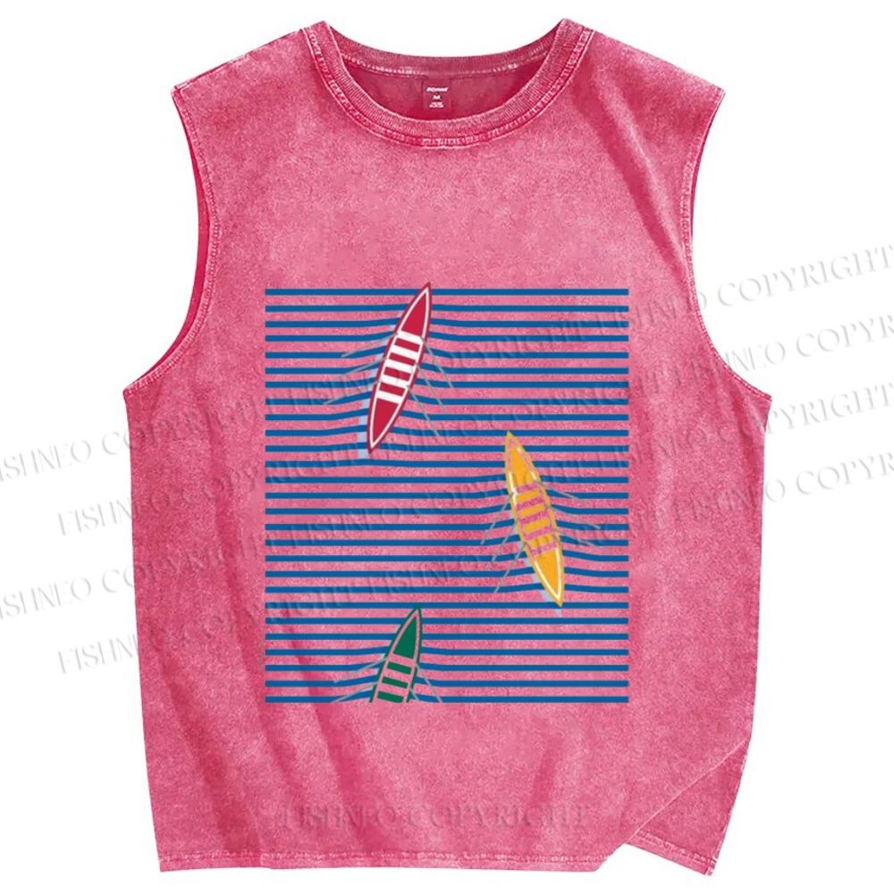 Unisex Waves And Boat Printed Washed Tank Top