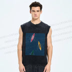 Unisex Waves And Boat Printed Washed Tank Top
