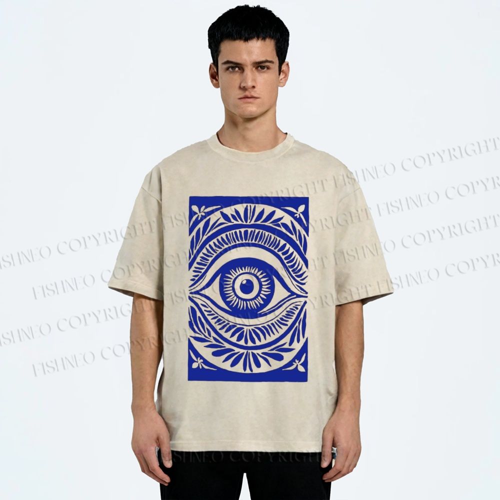Unisex Blue Eye Printed Washed Tee