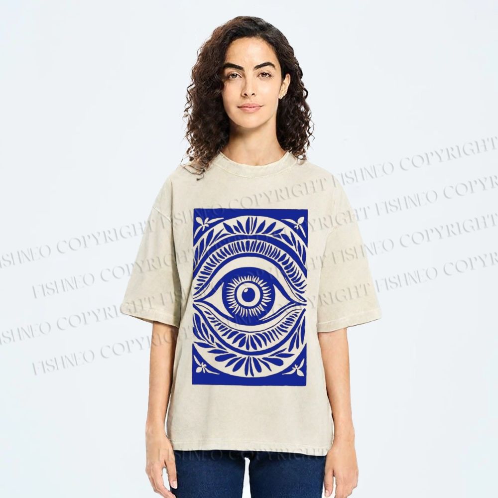 Unisex Blue Eye Printed Washed Tee