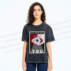 Unisex Geometric Art Eyes Printed Washed Tee