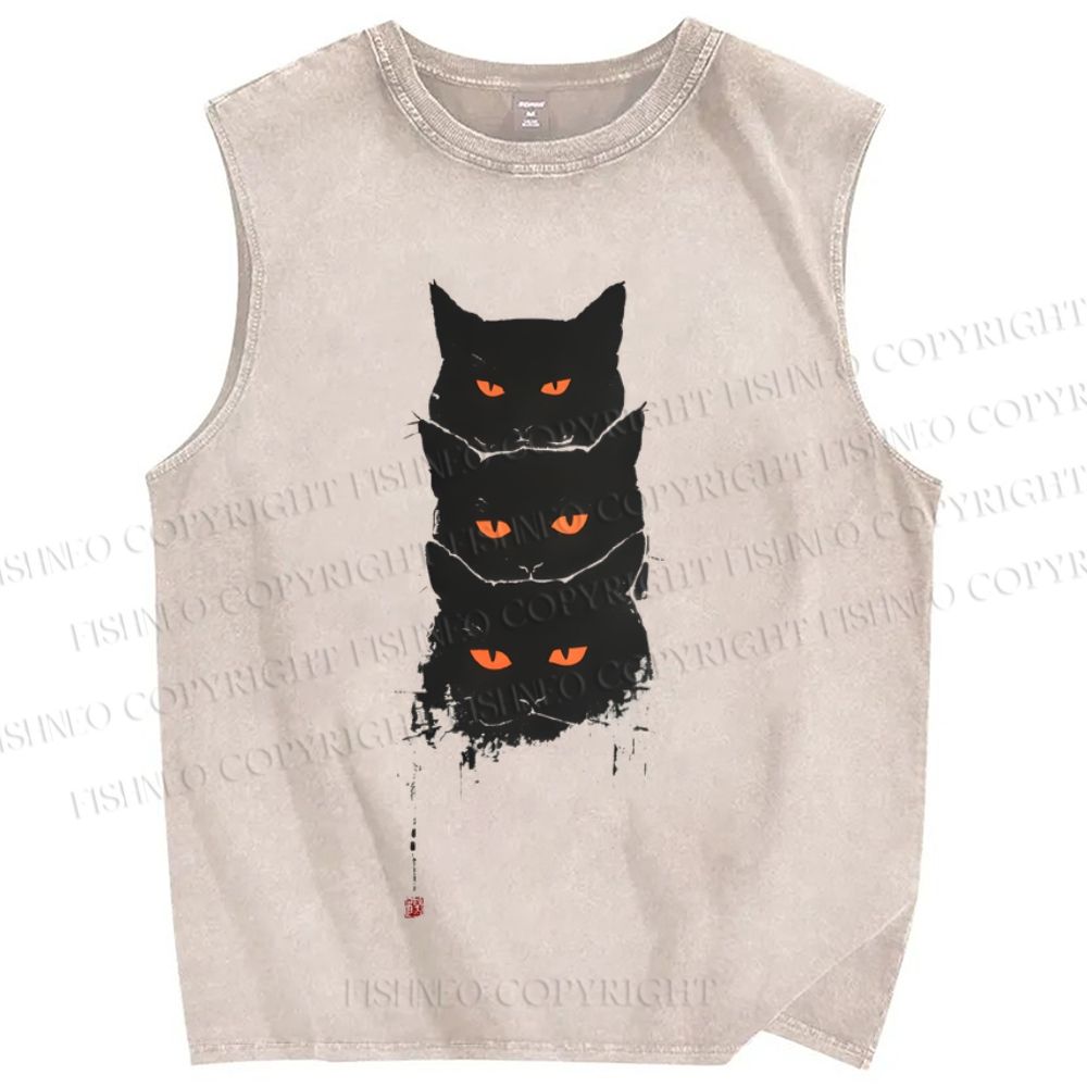 Unisex Cat Printed Washed Tank Top