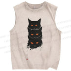 Unisex Cat Printed Washed Tank Top