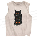 Unisex Cat Printed Washed Tank Top