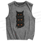 Unisex Cat Printed Washed Tank Top