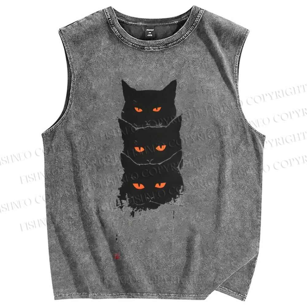 Unisex Cat Printed Washed Tank Top