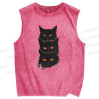 Unisex Cat Printed Washed Tank Top